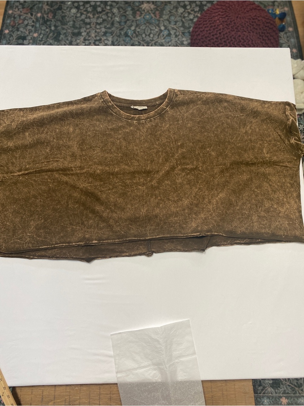 Zenana One Size Brown Mineral Wash Cropped Oversized T-Shirt Top